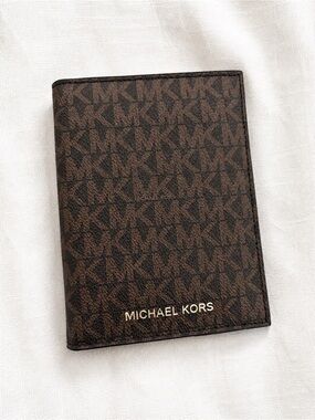 Michael Kors Dark Brown MK Monogram Wallet with Gold Logo